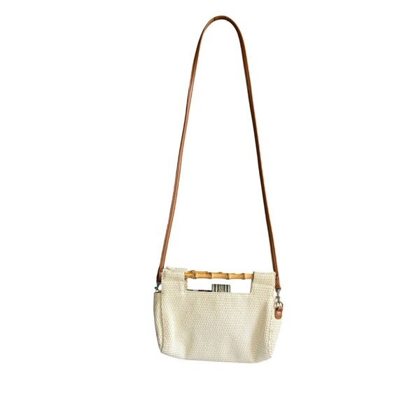 Fossil Leather Weaved Straw Crossbody Shoulder Bag Women's Cream Brown - Picture 1 of 10